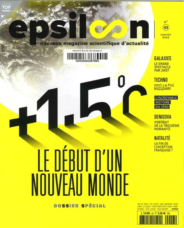 Titelseite Epsilon – N° 43 „+1,5 °C – Le début d’un nouveau monde“ · Unique Héritage Média, Paris, Frankreich